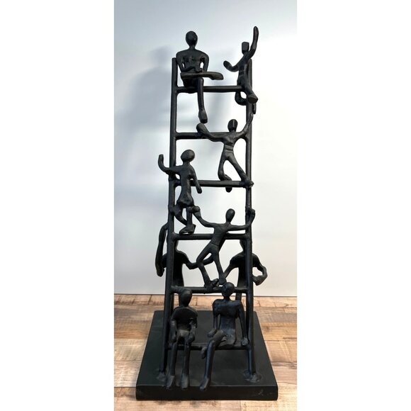 Sculpture Cast Iron Craft Ladder With Men Home Furnishing